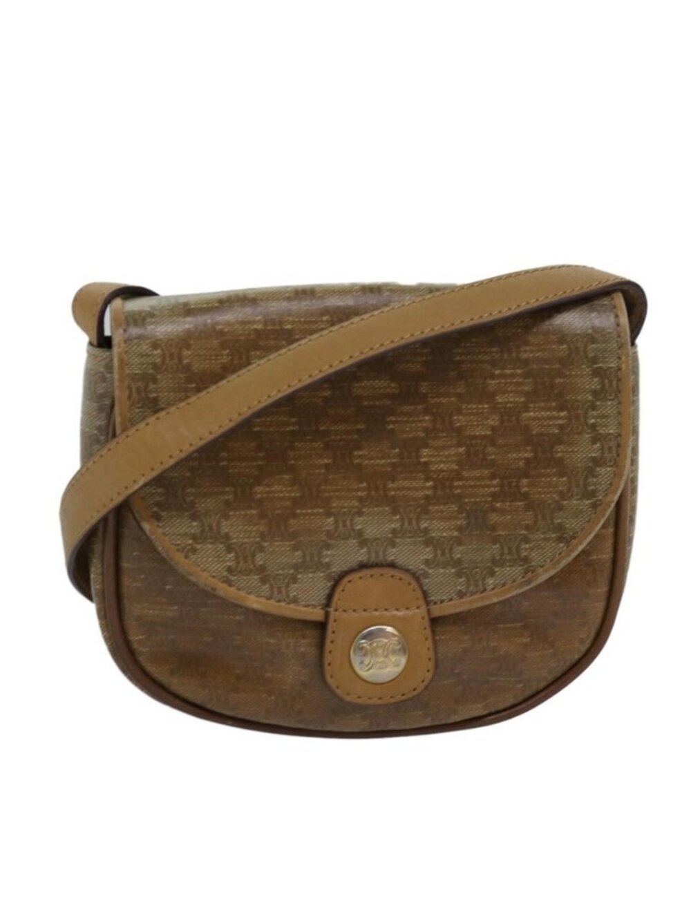 Authentic CELINE Macadam Canvas Shoulder Bag Beige